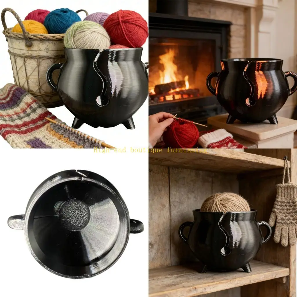 

L9NB Round Plastic Yarn Bowl with Carved Holes Portable Yarn Dispenser for Knitting