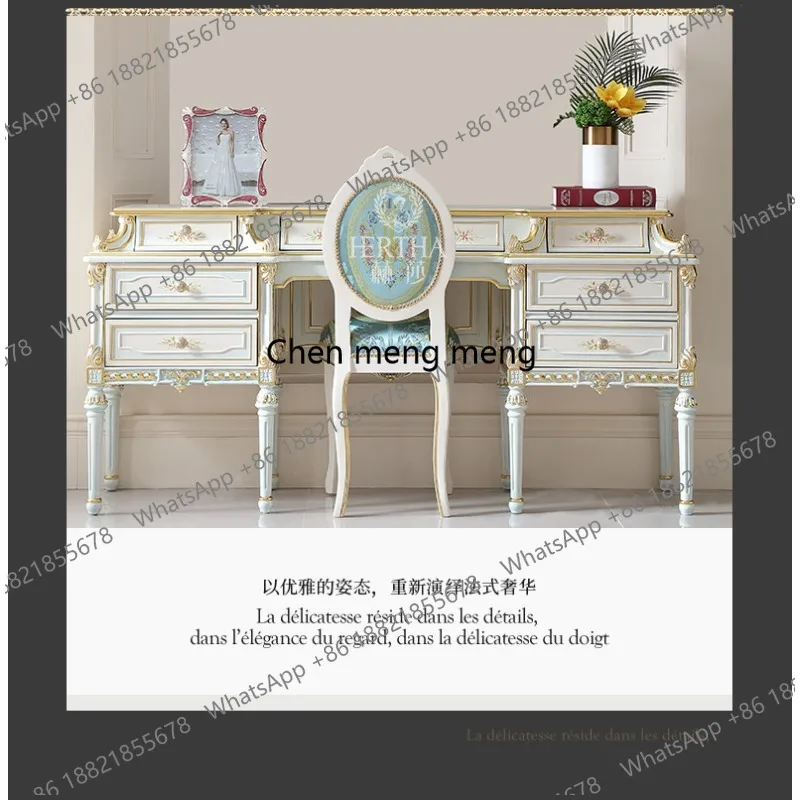 

French retro dresser combination crack paint European painted gold foil dresser makeup mirror