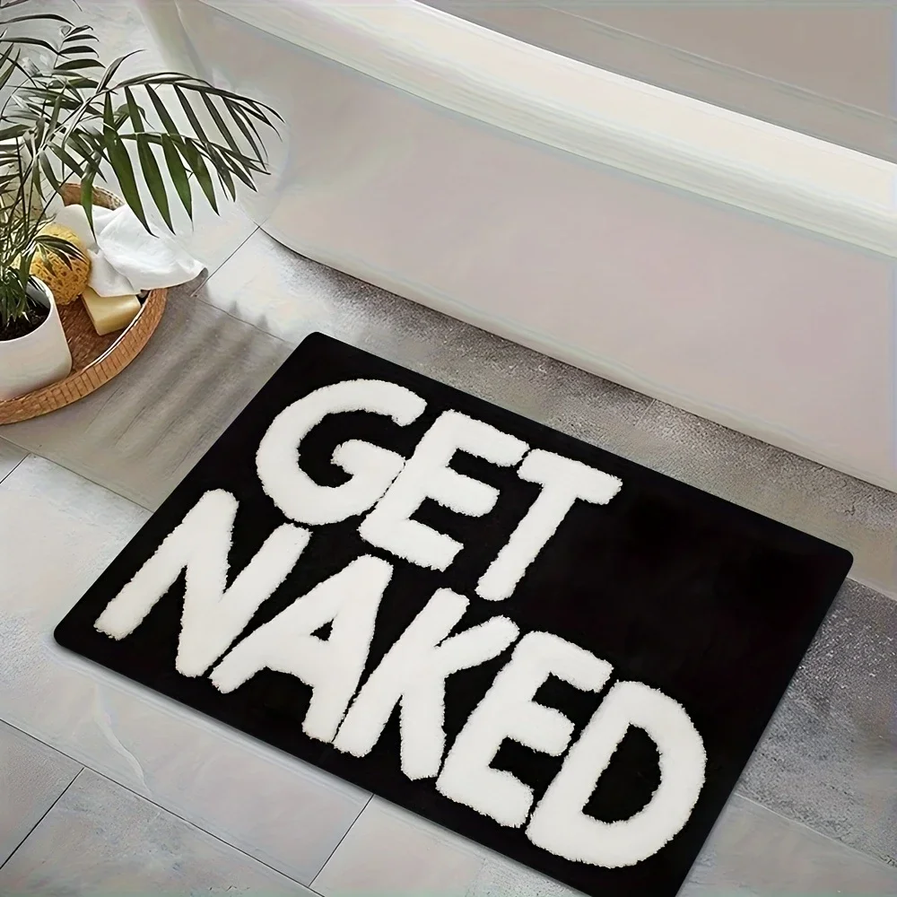VIKAMA GET NAKED Letter-Printed Plush Bathroom Mat, Non-Slip, Absorbent Indoor/Outdoor Entryway Rug, Home Decor