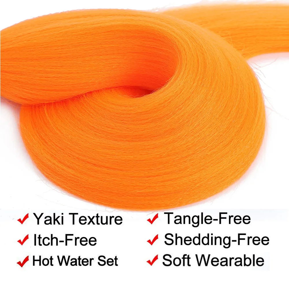 Extensión de cabello trenzado de 3/6/8 piezas, trenza de ganchillo sintético Yaki, suave, preestirada, ajuste de agua caliente, verde, rosa, naranja, amarillo