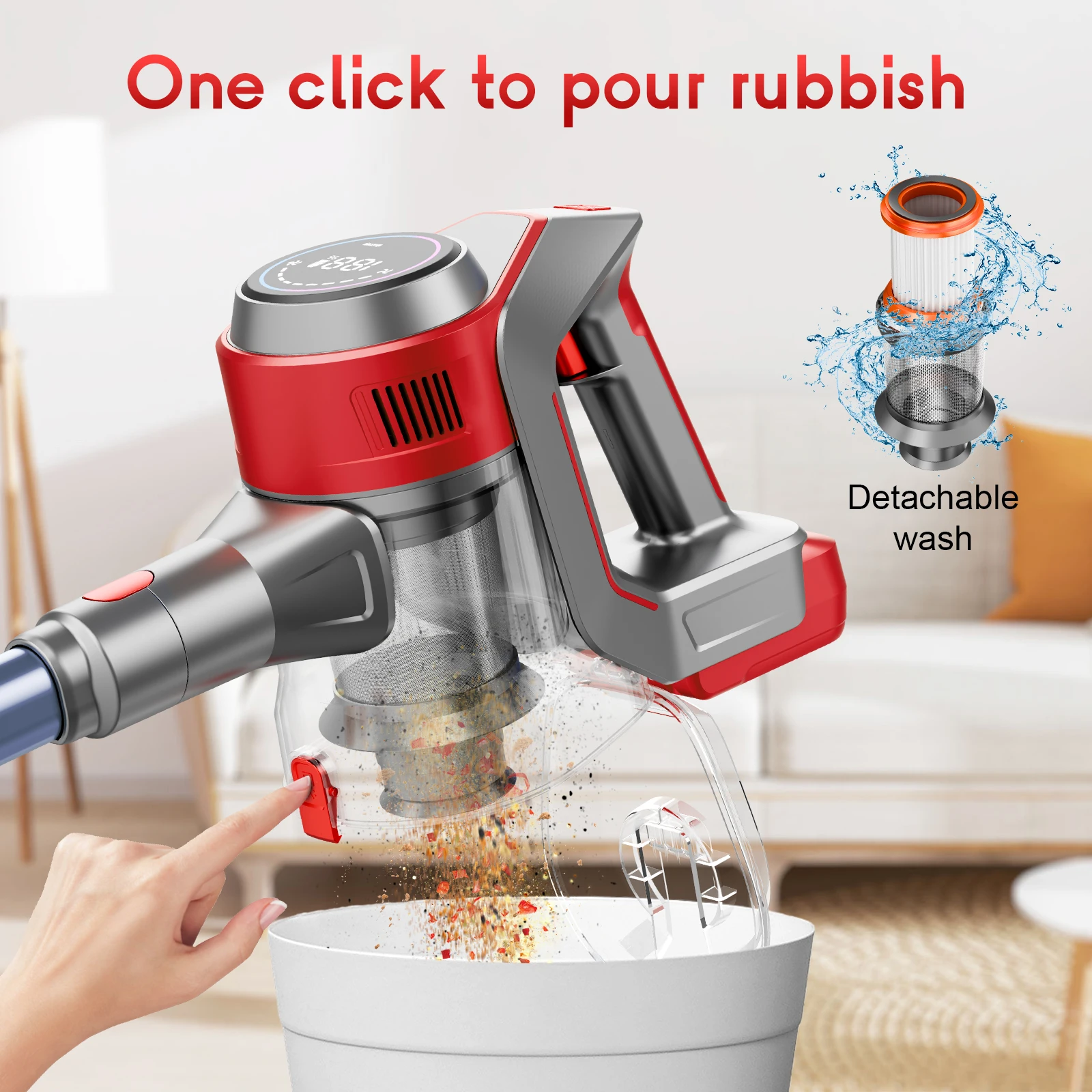 Honki Cordless Vacuum Cleaner 78KPA 45Mins 6*2200mAh Lightweight Stick Vacuum Cleaner for Home Hardwood Floor Carpet Pet Hair view 7