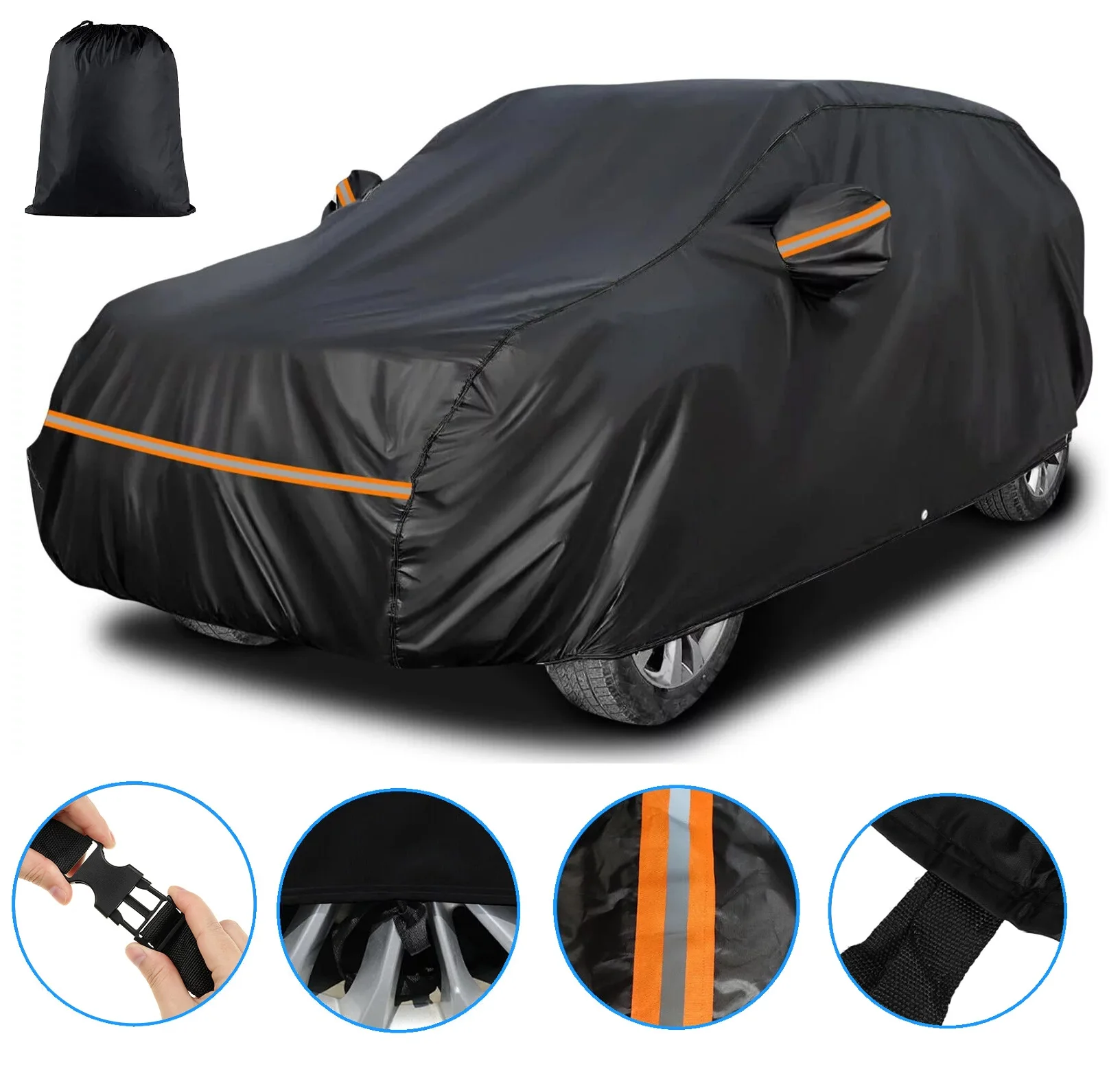 Copertura per auto Pioggia Protezione solare Esterna Impermeabile UV Neve Resistente alla polvere Nero 210T Per Toyota Highlander 2007-2025