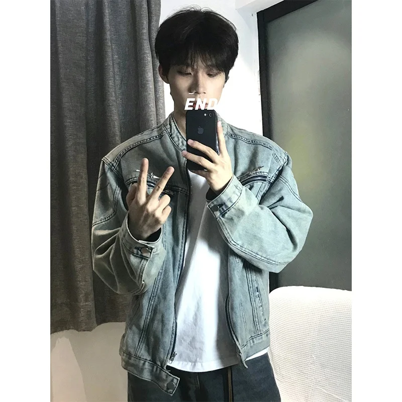Cleanfit Padded Shoulder Denim Jacket for Men Spring Autumn American Trendy Brand Cool And Handsome Workwear Design Sense