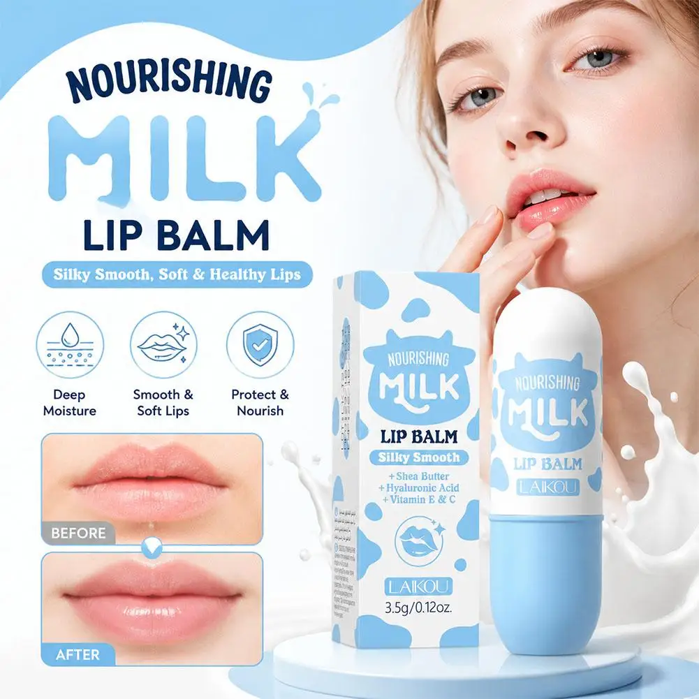 Milk Nourishing Lip Balm 3.5g Shea Butter Jojoba Oil Long-lasting Moisturizing Hyaluronic Acid Smooth Lip Care view 2
