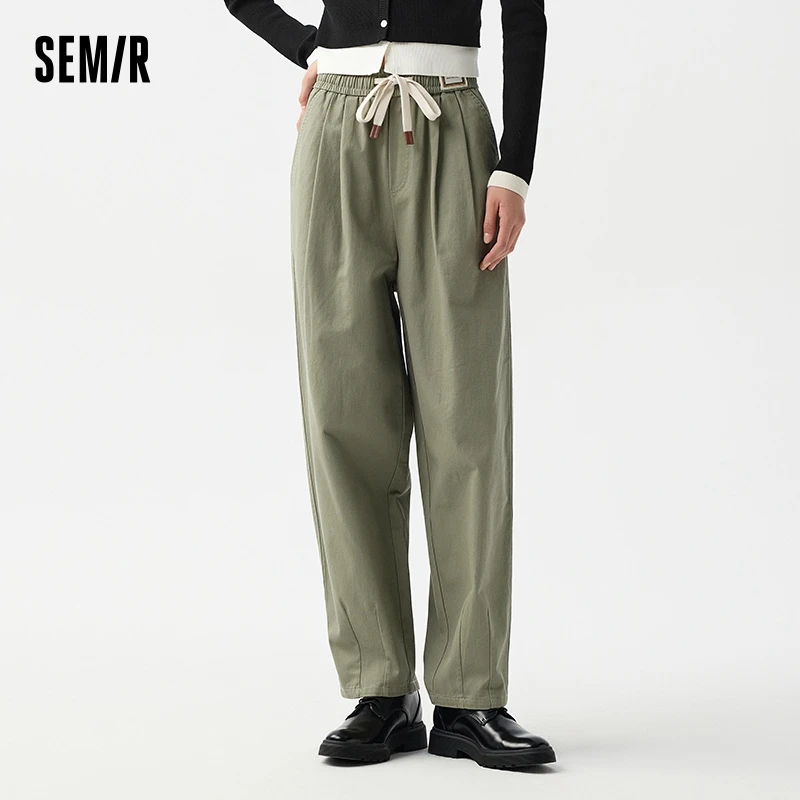 Semir Casual Pants Women Elastic Waist Tapered Flesh-hiding and Slimming Elegant Spring Vintage Letter-printed Long Trousers