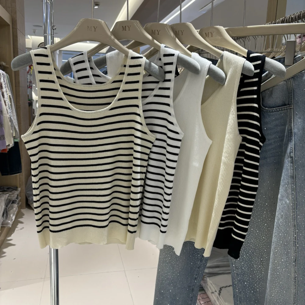 

Женский трикотажный жилет из ледяного шелка с круглым вырезом, топ-майка, весна-лето, новинка, утягивающий базовый топ, верхняя одежда для повседневной носки, модный стиль