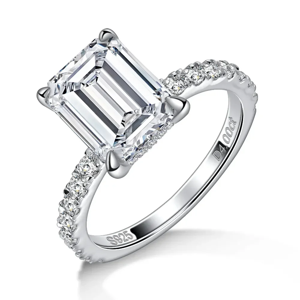 

All Moissanite Rings 4ct Emerald Cut Engagement Ring for Women 925 Sterling Silver 18k White Gold D VVS1 Diamond Wedding Jewelry