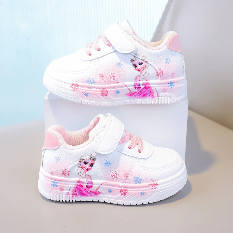 

Кроссовки Эльзы для девочек Disney «Холодное сердце» с героями мультфильмов, кожаная обувь с вставками, весна-осень 2026, повседневная обувь, обувь принцессы для малышей