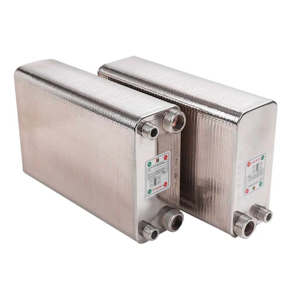 100 Plates Heat Exchanger Stainless Steel Water to Water Brazed Plate Heat Exchanger for  Floor Heating, Water Heating