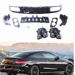 Rear Bumper Diffuser Lip & Exhaust Muffler Pipe For Mercedes Benz C Class W205 AMG Coupe 2 Door 2015-2021 C43 Style