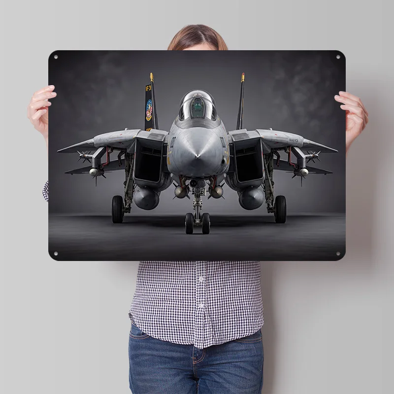 Grumman F-14 Tomcat Fighter Jet Poster Retro 3D Printed Metal Signs Customized Wall Hanging Gift for Decoration Bedroom Man Cave
