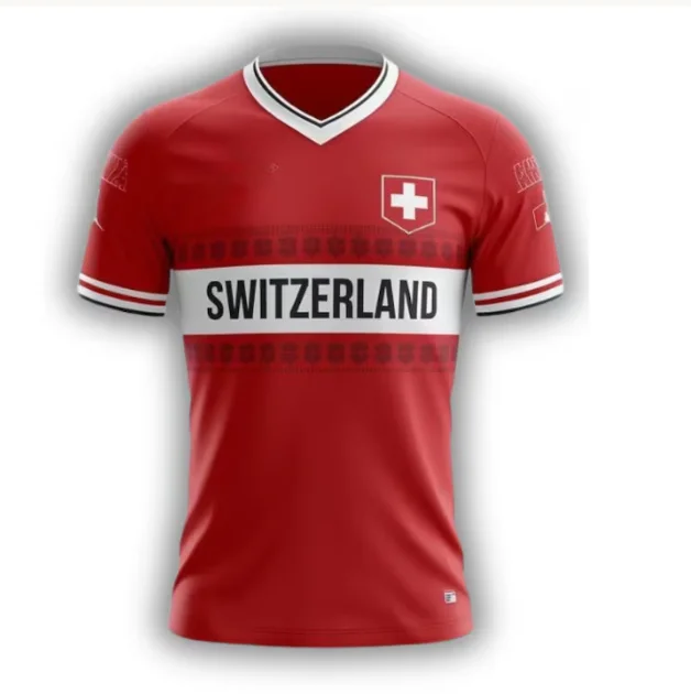3D Printed Swiss Flag Football Uniform Breathable Quick Drying Unisex Football Training Uniform Sports Tee Children's T-shirt