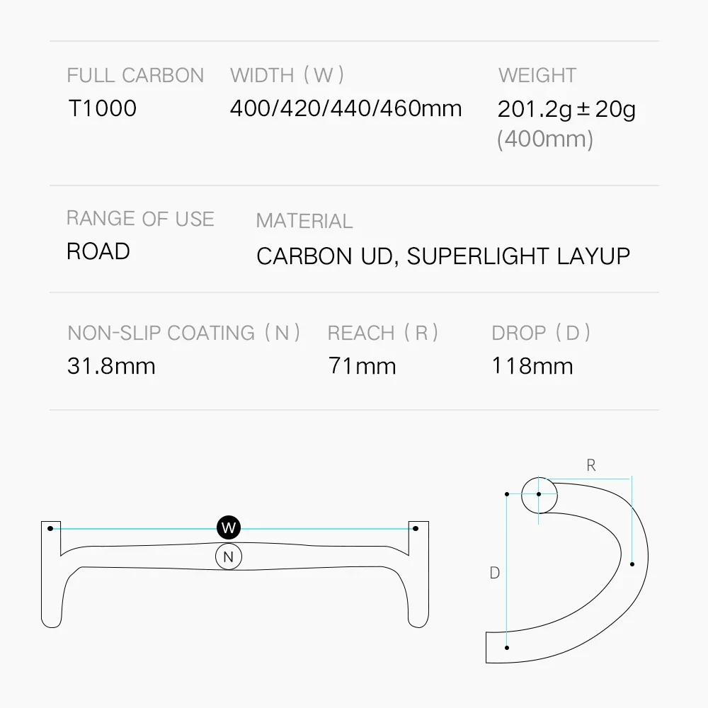 RYET Carbon Road Bike Handlebar Bicycle Handle bar UD Matt Flat Bar 31.8*460/440/420/400MM RHM Rapid Hand Movement Bicycle Parts