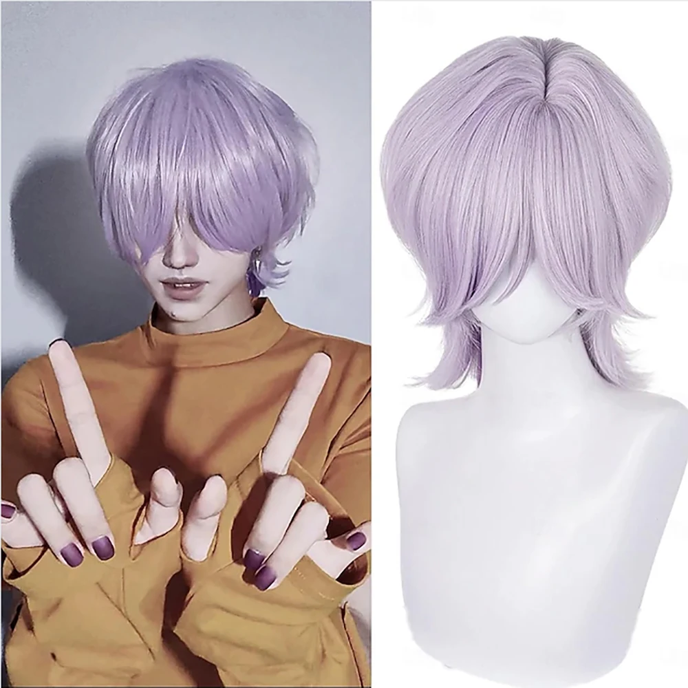 الشعر الاصطناعية فيلم أنيمي الكورية المعبود مستوحاة شعر مستعار تأثيري البوب ستار شعر مستعار قصير الضوء الأرجواني شعر مستعار