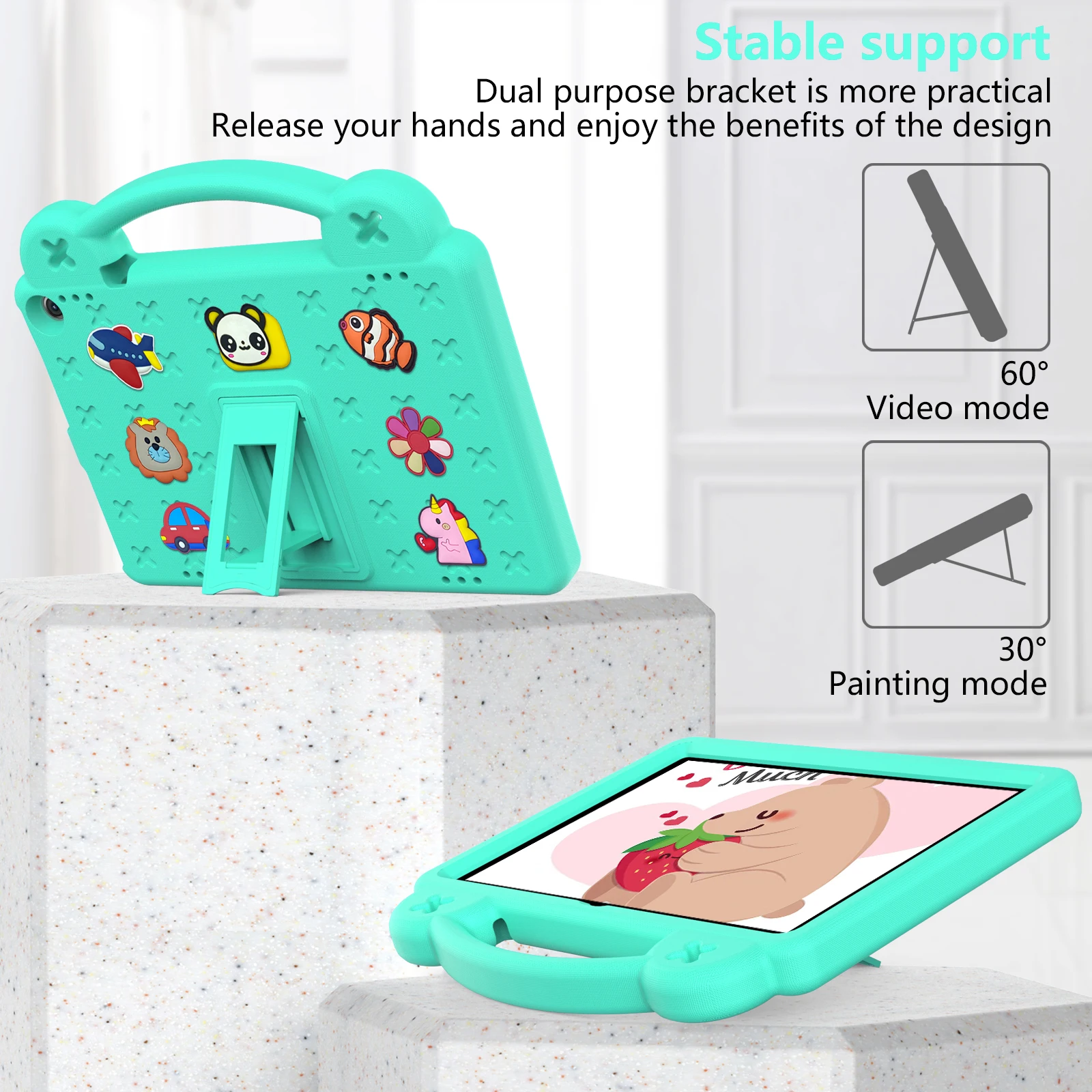 EVA Kickstand Case Universal For Amazon Fire HD 10 Plus 2023 2021 10.1 inch 13th 11th Generation Kids Cute Bear DIY Funda Cover view 5