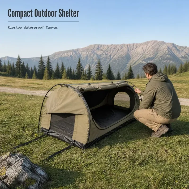 Portable waterproof canvas outdoor camping tent for camping, suitable for single use SWAG