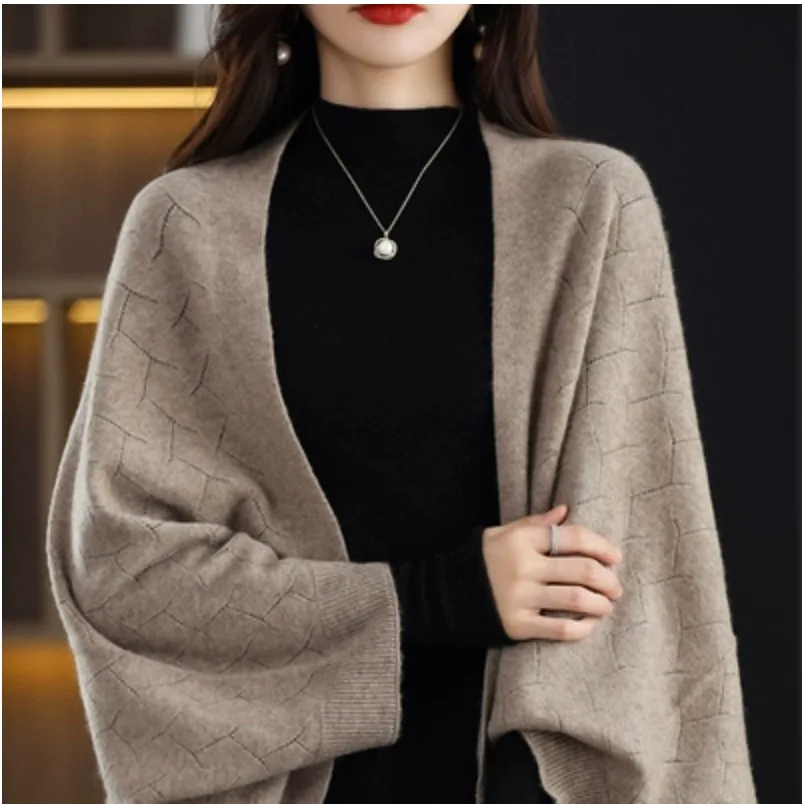 

Чистый цвет, шерстяной вязаный шило, шарф «два в одном», осенне-зимняя верхняя одежда, капюшон, открытый кардиган, мягкий полиэстер, длинный све...