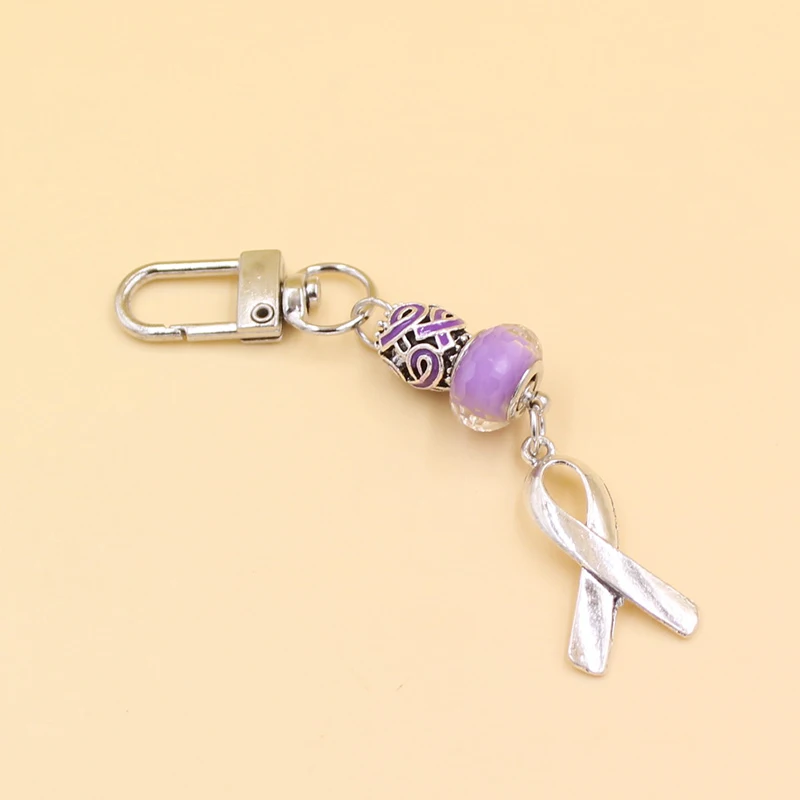 New Arrival Cancer Keychains White Black Blue Green Purple Pink Ribbon Breast Cancer Awareness Keyring Handbag Key Holder Charm