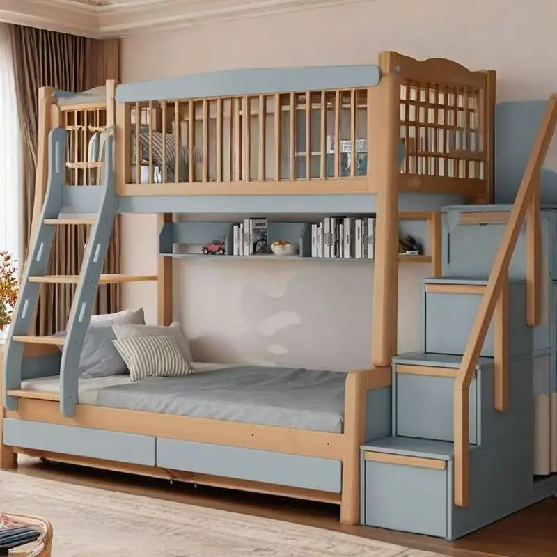 سرير بطابقين للأطفال أثاث غرفة نوم الأطفال من الخشب الصلب للأطفال لأعلى ولأسفل سرير بطابقين ملون مجموعات أثاث غرف نوم الأطفال