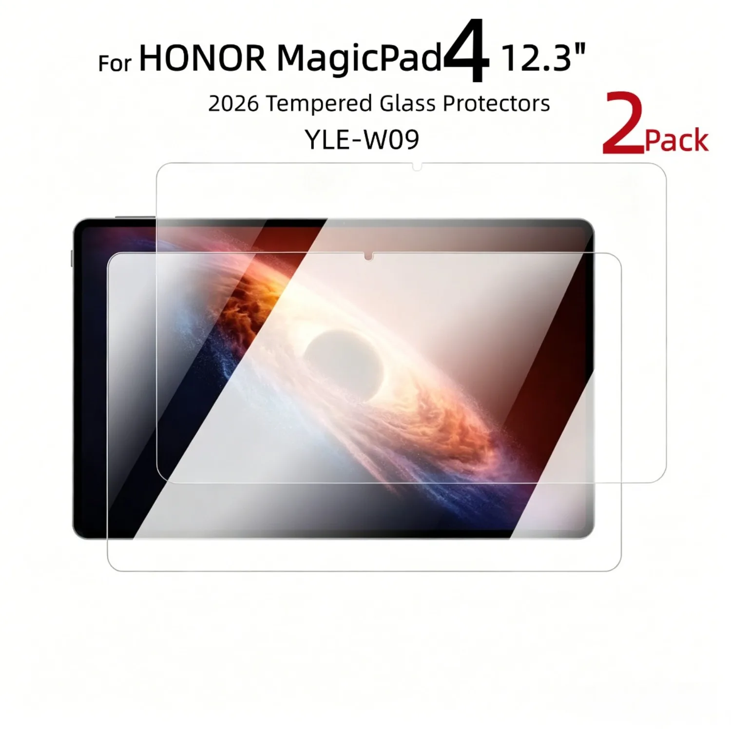 واقي شاشة من الزجاج المقوى لهاتف HONOR MagicPad 4 مقاس 12.3 بوصة طراز 2026 YLE-W09، شفاف عالي الدقة مضاد للخدوش وبصمات الأصابع (عبوة من قطعتين)