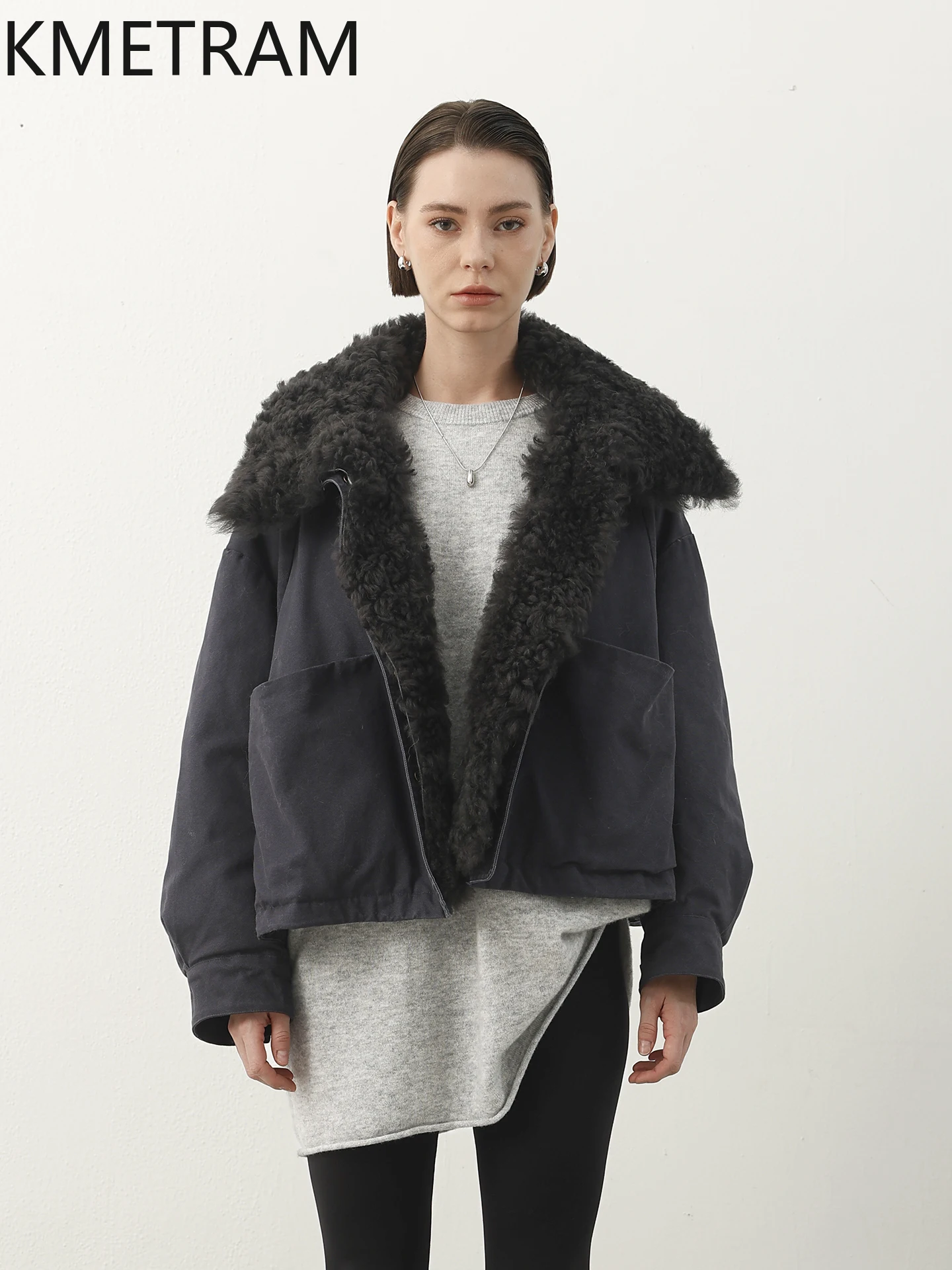 KMETRAM 100% peau de mouton naturelle véritable manteau de fourrure court élégant femme vêtements 2025 surdimensionné Parka hiver nouveaux vêtements d'extérieur шу onder