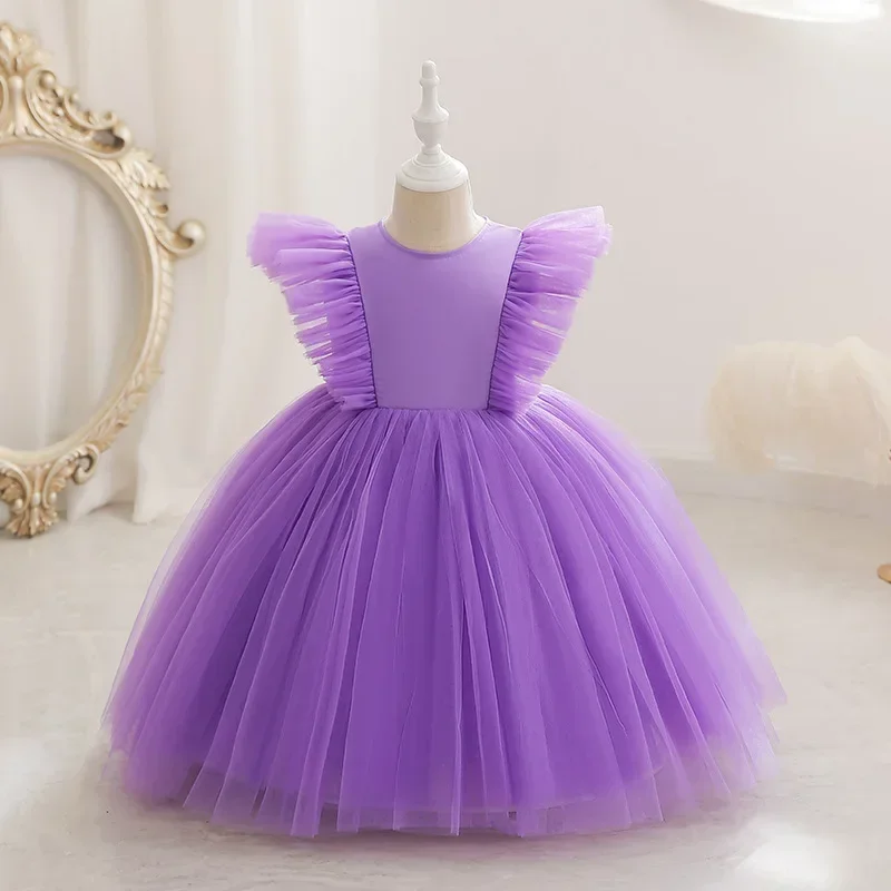 Youth Girls Elegant Luxury Wedding Party Gala Dresses Birthday Princess Child 4 6 8 to 10 Years Baby Lilac Kids Costume Clothes