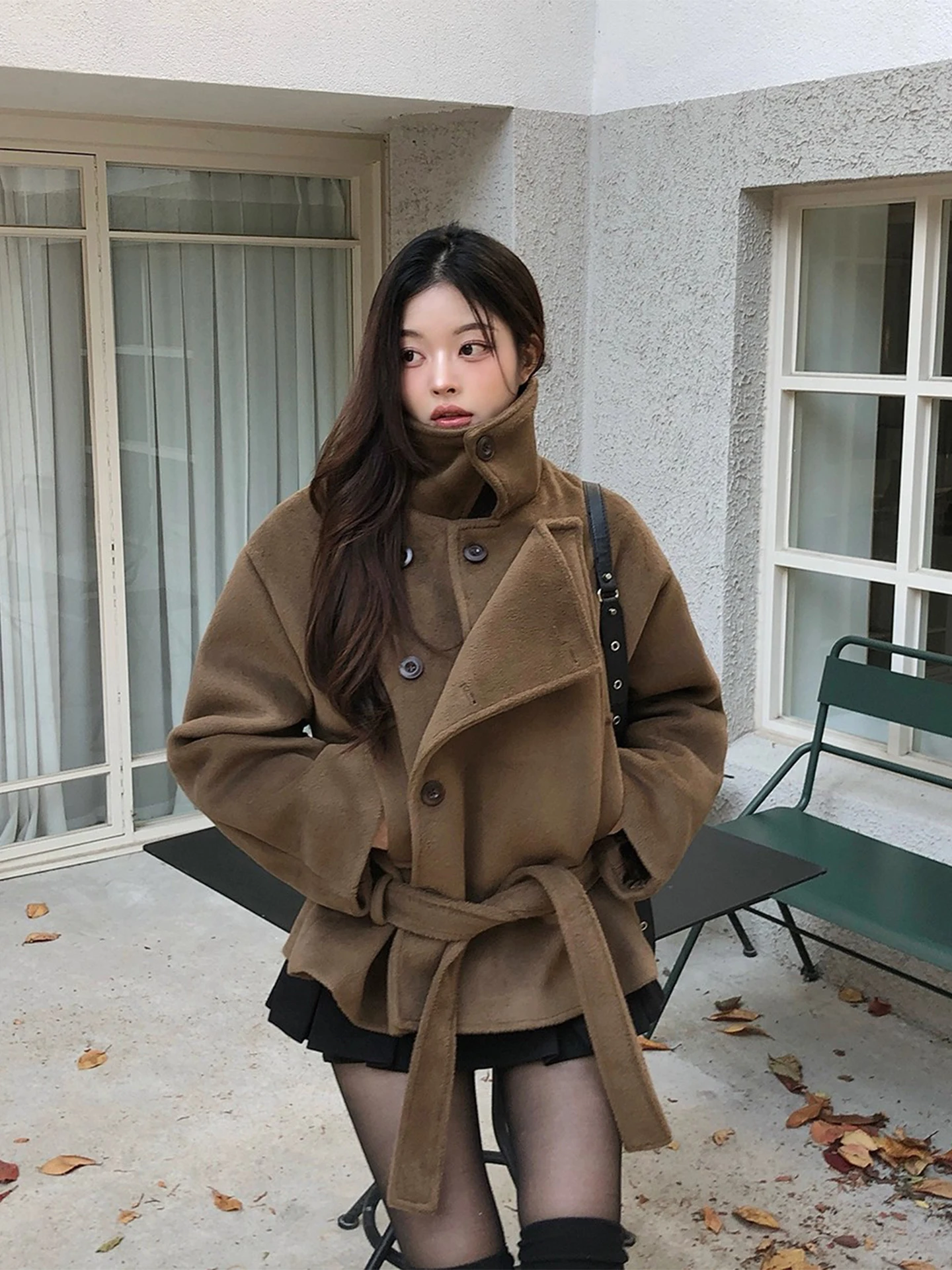 

Women's ort Double-breasted Tweed Coat Winter New Sle Retro Small Size Top Korean Sle Loose Fit Long Sve Coat