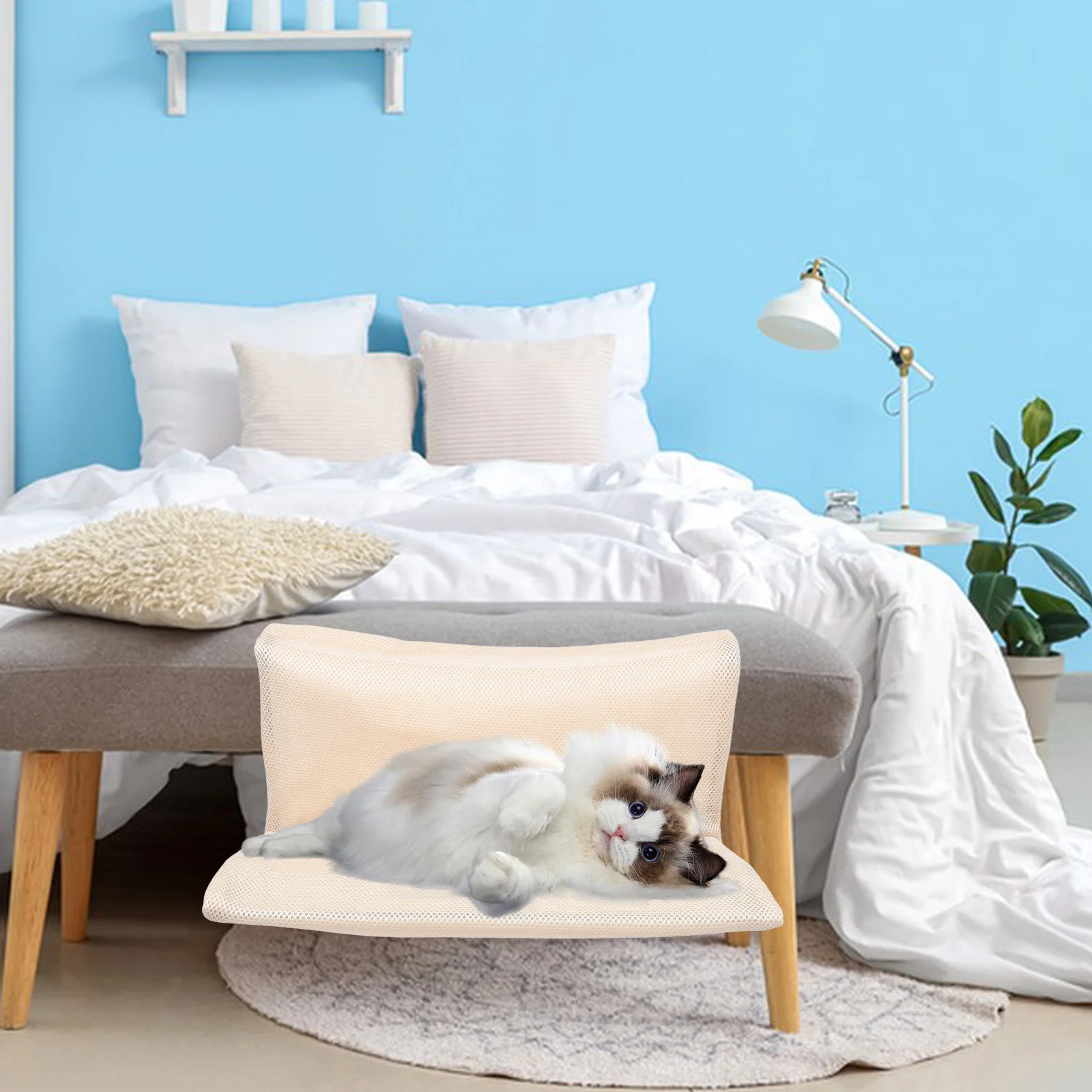 

Hanging Cat Hammock Breathable Mesh Foldable Washable for Fence Bed Frame Side Detachable Cat Bed Hammock Pet Beds for Cats