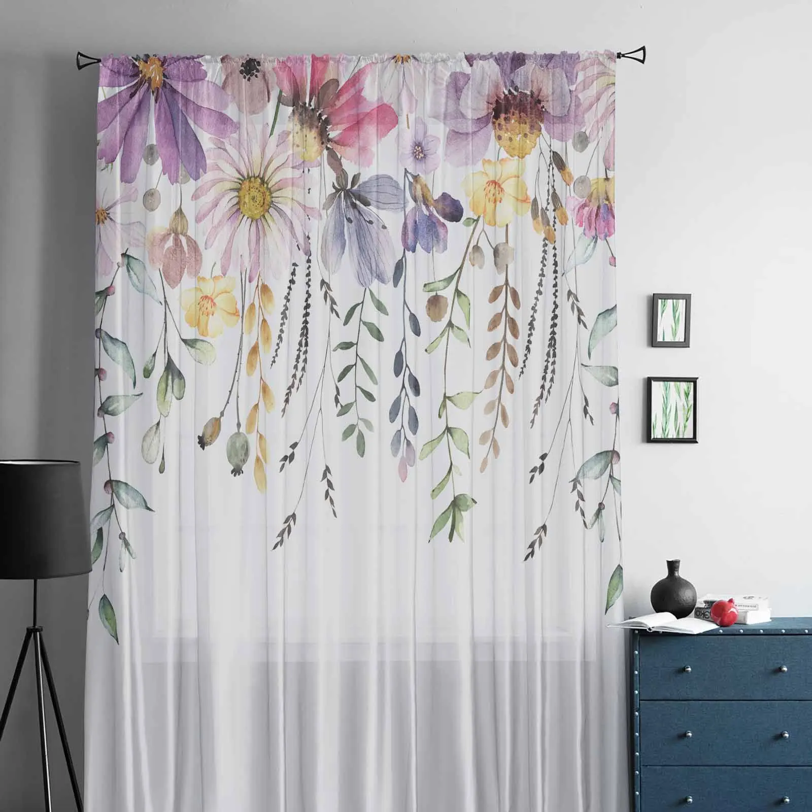 Plants Wild Flowers Leaves Summer Pastoral Breeze Window Tulle Curtains for Living Room Hotel Luxury Decoration Sheer Curtains