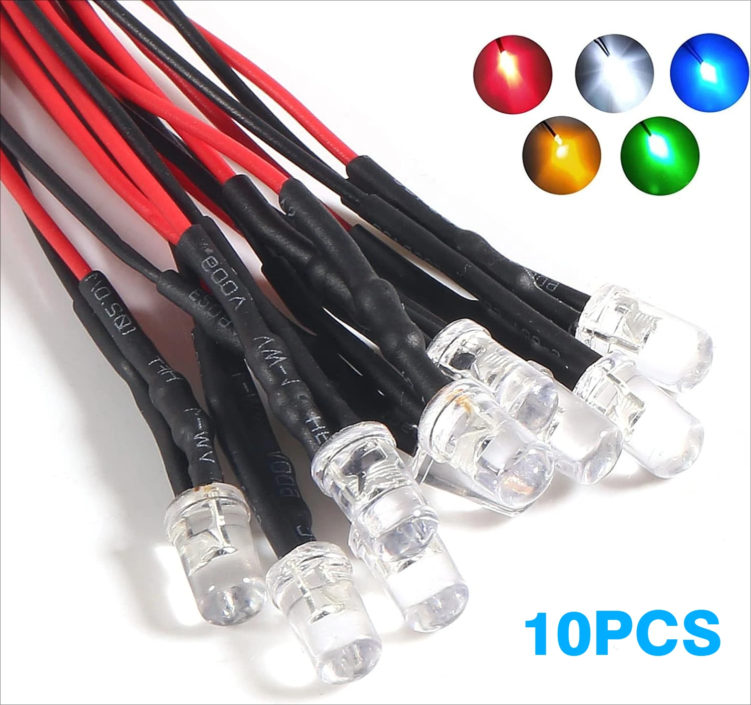 10PCS DC 3V 6V 12V 24V Pre Wired 3mm 5mm LED Light Lamp Bulb Prewired Emitting Diodes Transparent Yellow Blue Green White Red