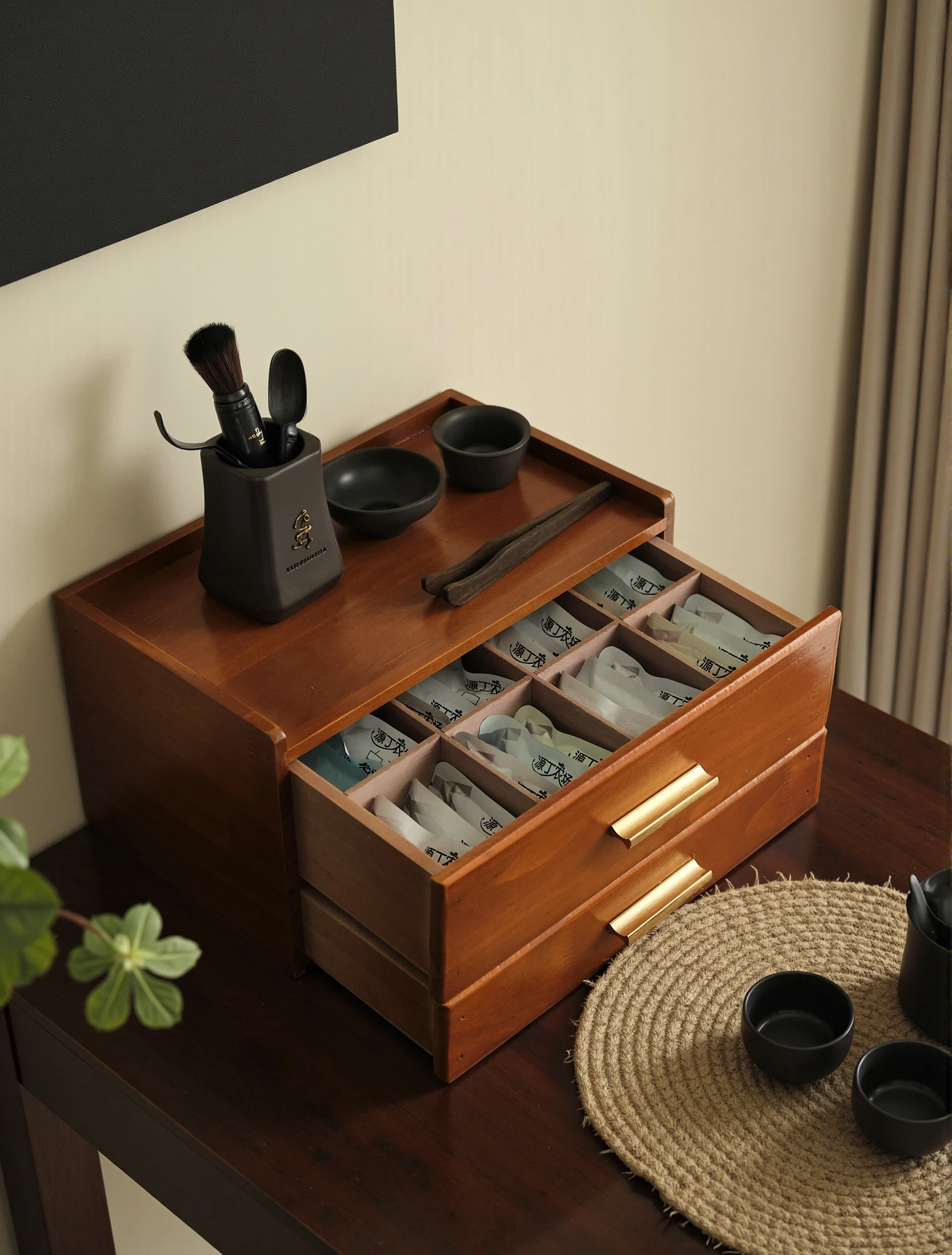 Aufbewahrungsbox für Teebeutel aus Holz, Schubladentyp, Aufbewahrungsregal für Teeservice, Teebeutel mit geteiltem Format, Aufbewahrungsbox für Kaffeekapseln