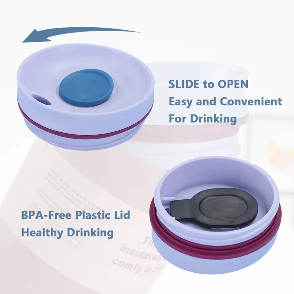 360ml Insulated Coffee Cup with Slide Lid Food Grade Stainless Steel Vacuum Flask Macaron Colors Travel Mug Tumbler