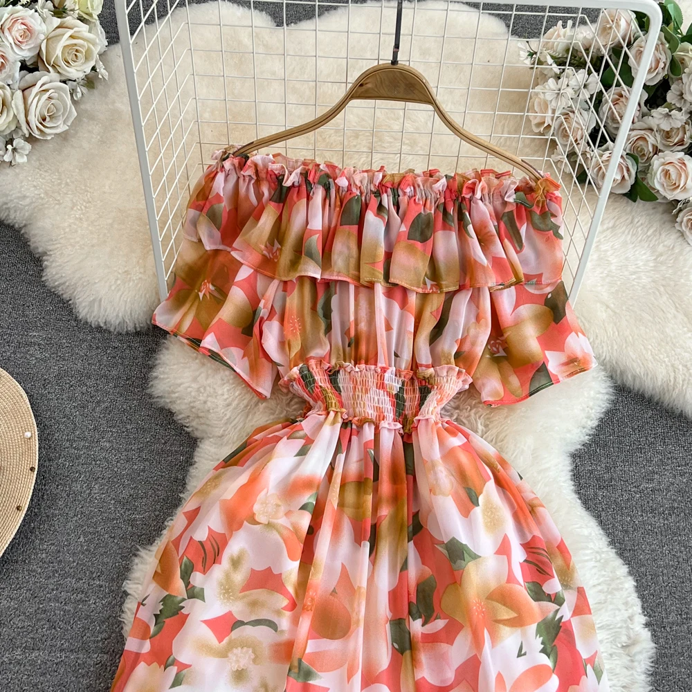 Zomer Bloemen Dames Boho Ruches Vintage Sexy Off Schouder Party Lange Jurken Elegant Kant Strand Vakantie Jurk Vestidos Плае