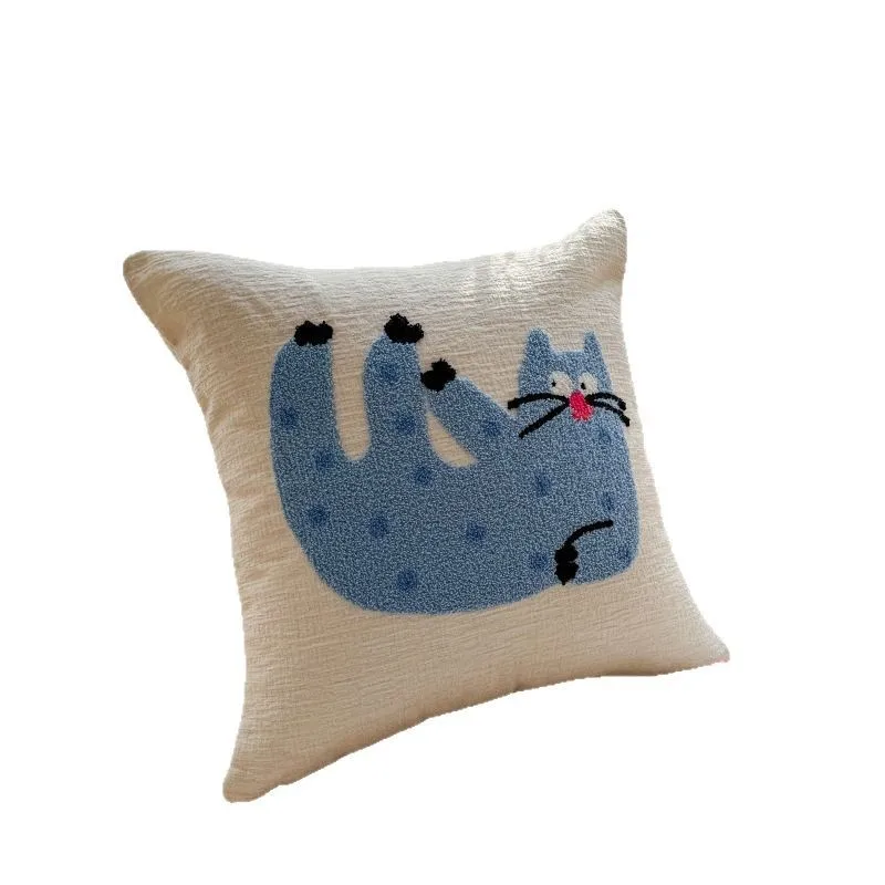 Cute Cartoon Embroidered Animal Pattern Pillow Cover Soft Decorative Cushion Cover for Bay Window Living Room Home Decoration