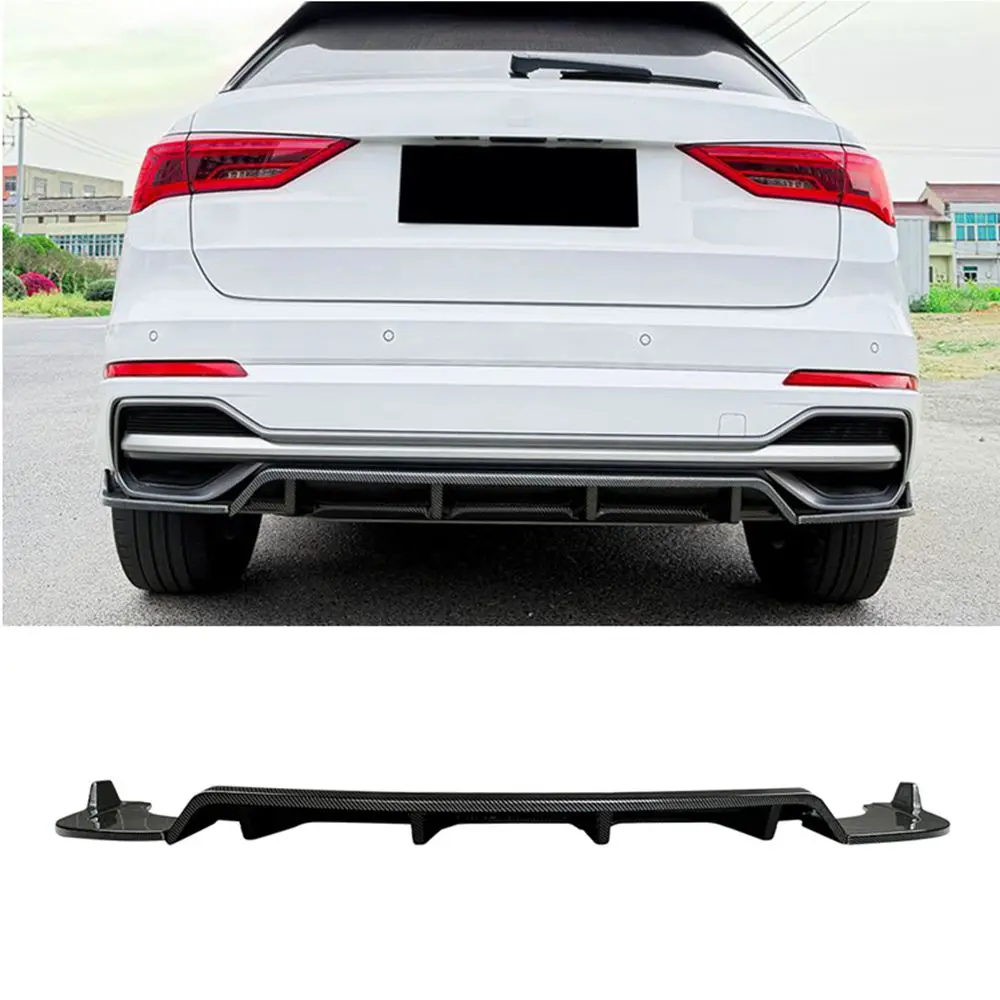 Gloss Black/Carbon Fiber Look Boot Lower Spoiler Splitter Guard For Audi Q3 F3 Sline 2019-2026 S-Line Rear Bumper Diffuser Lip