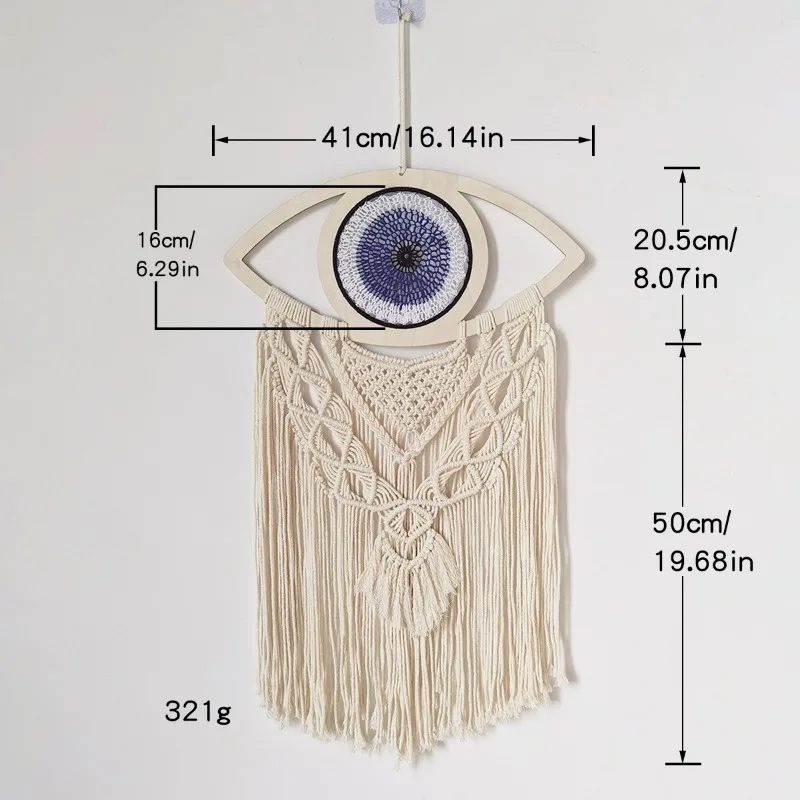 1PC Bohemian Handwoven Evil Eye Tapestry Wood Slice Wall Art Cotton Cord Fringe Nordic Style Living Room Hanging Home Decor Gift