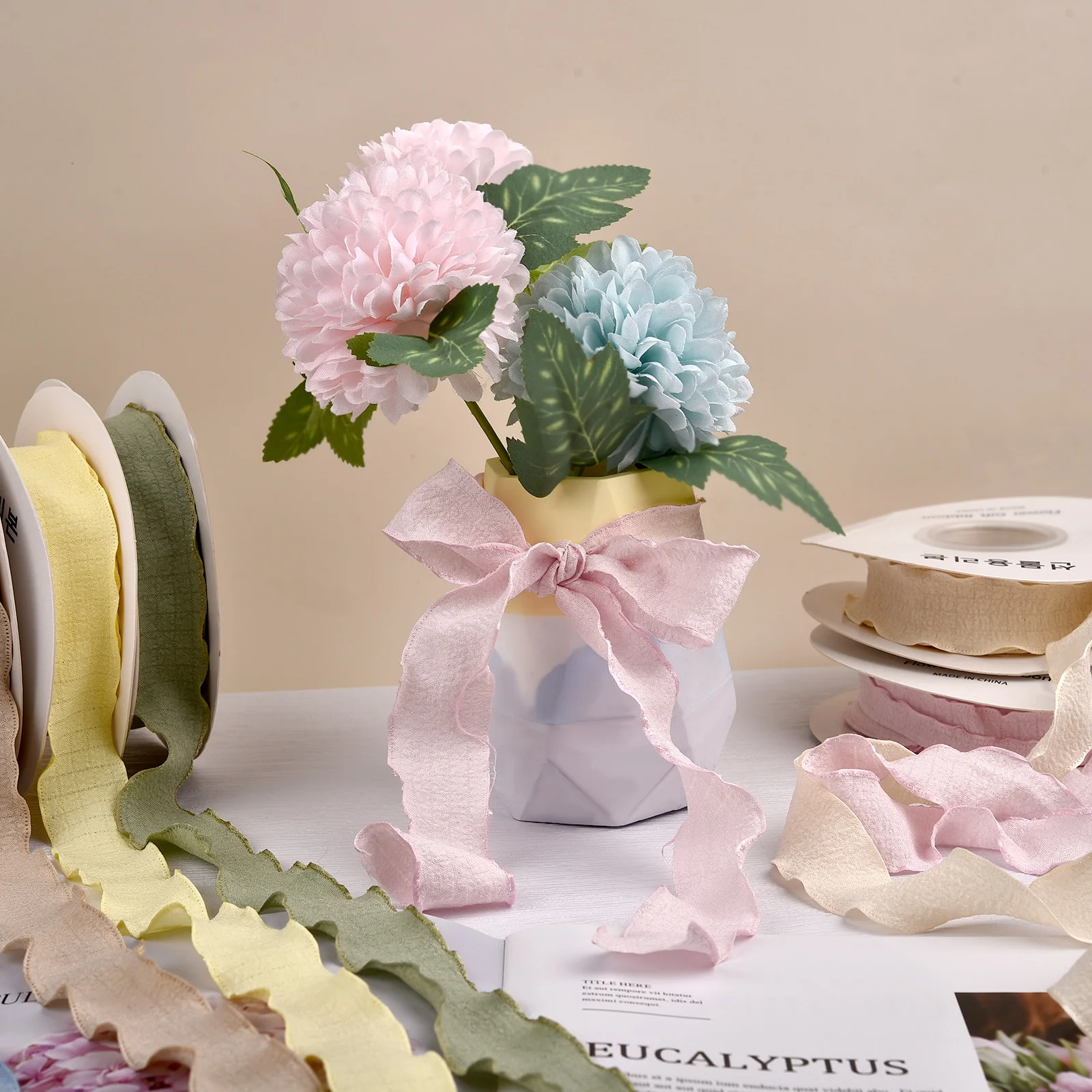 Nastro con bordo ondulato a coda di pesce da 10 metri Confezione regalo fai-da-te Confezione di bouquet di fiori Nastri in filato con fiocco Bar Decorazioni regalo fatte a mano