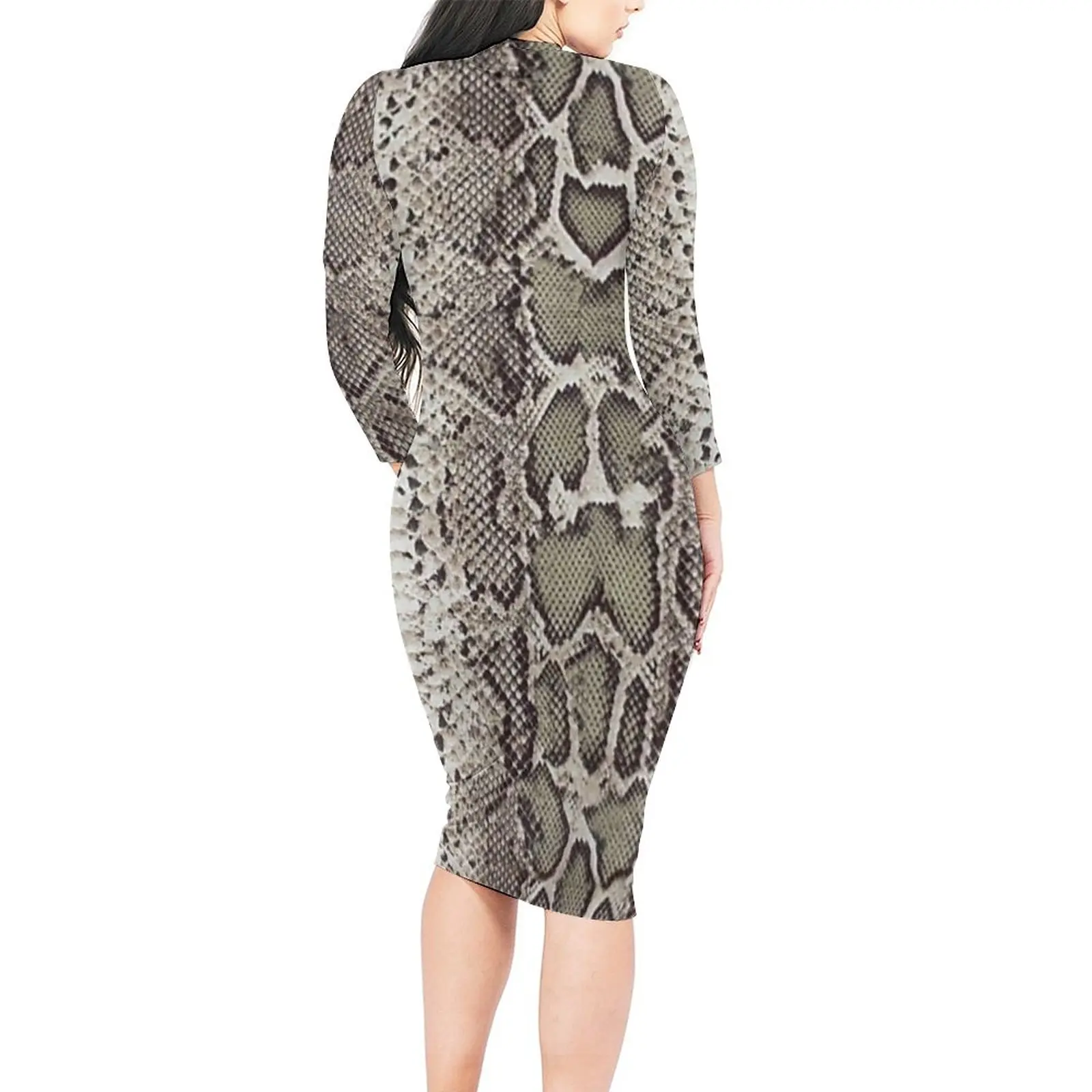 Snakeskin Print Dress Long Sleeve Animal Skin Aesthetic Dresses Autumn Modern Bodycon Dress Women Design Oversize Vestido