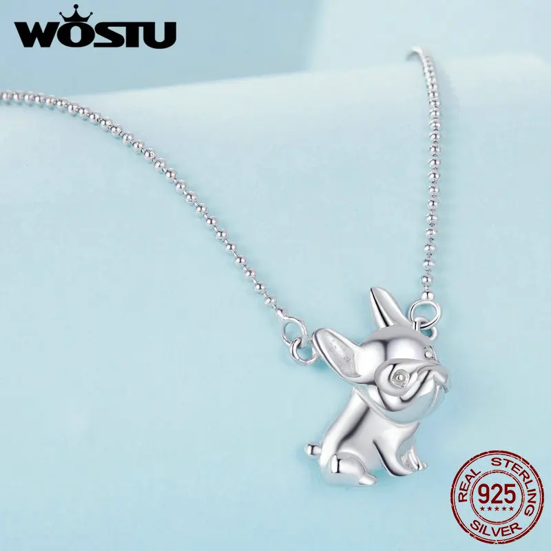WOSTU 925 Sterling Silver Women\'s Cute French Bulldog Pendant Necklace Dog Owner Gift Pet Jewelry Accessories Fine Birthday Gift