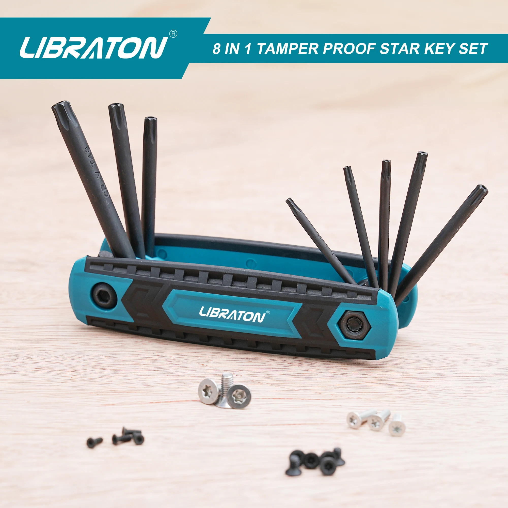 Libraton 8 in 1 katlanır kurcalamaya dayanıklı Torx anahtar seti, cep taşınabilir kurcalamaya dayanıklı güvenlik yıldız anahtar takımı boyutları T-9