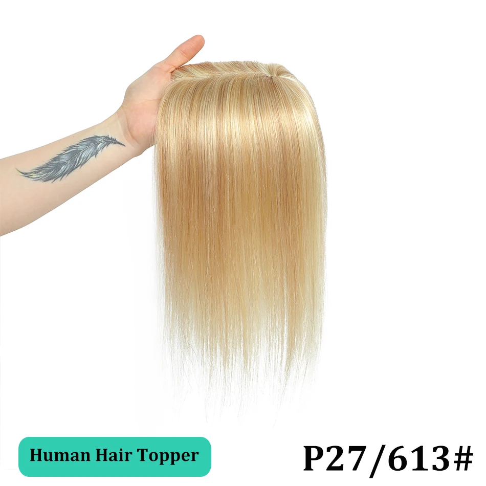 10-18 Inches Hair Topper with Clips 100% Remy Human Hair Toppers For Thin Hair Natural Color Clip In One Piece Hair Extensions