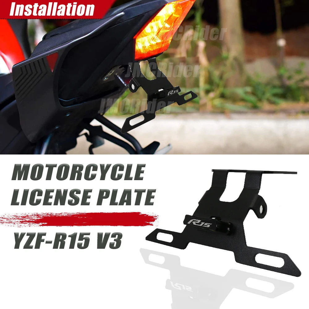 Motorcycle Tail Tidy Fender Rear Support License Plate Frame Bracket with Led Light For Yamaha YZF R15 YZFR15 V3 2017-2021