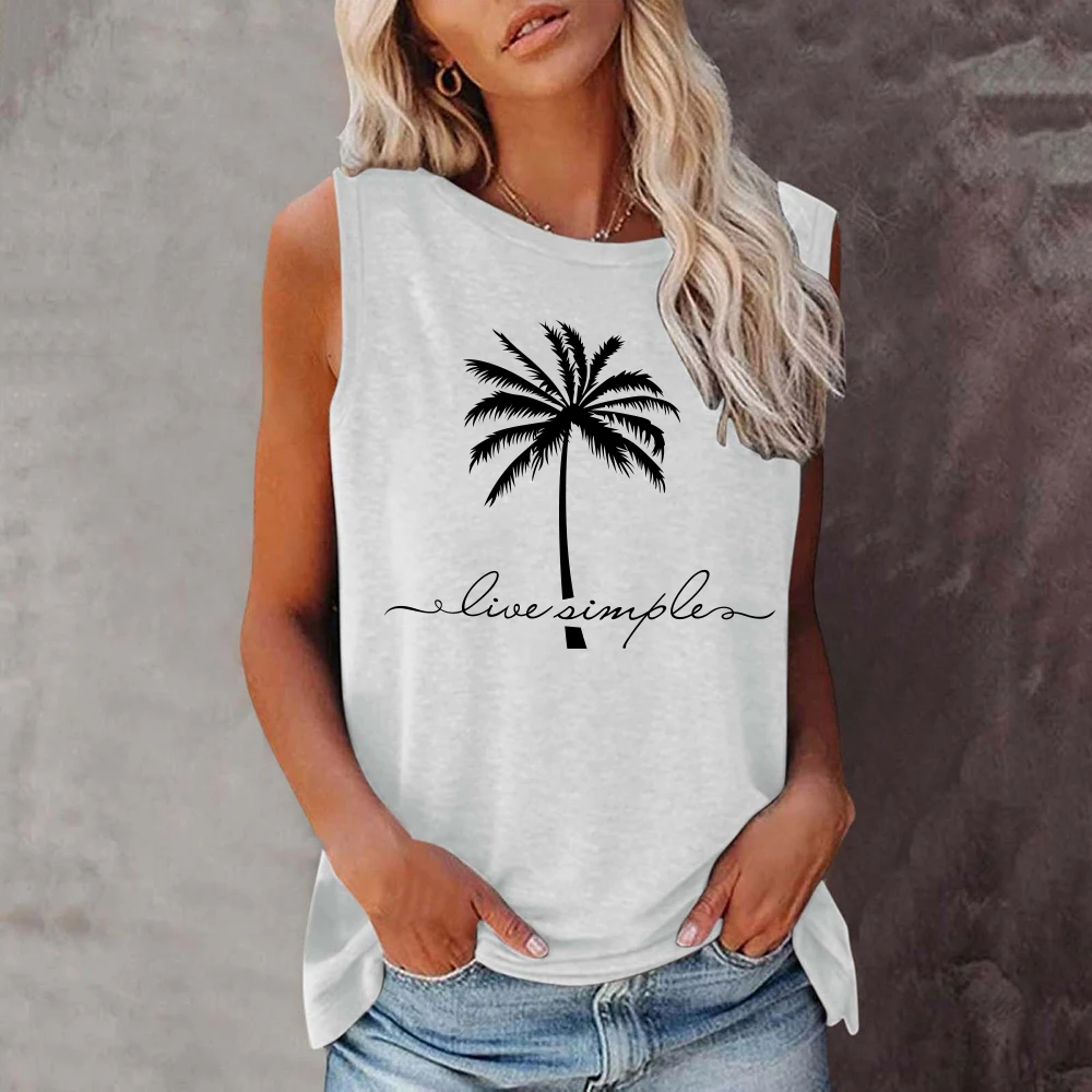 Seeyoushy Coconut Printing 2023 New Summer Fashion Harajuku Style girocollo t-shirt da donna senza maniche t-shirt Camisetas camicetta