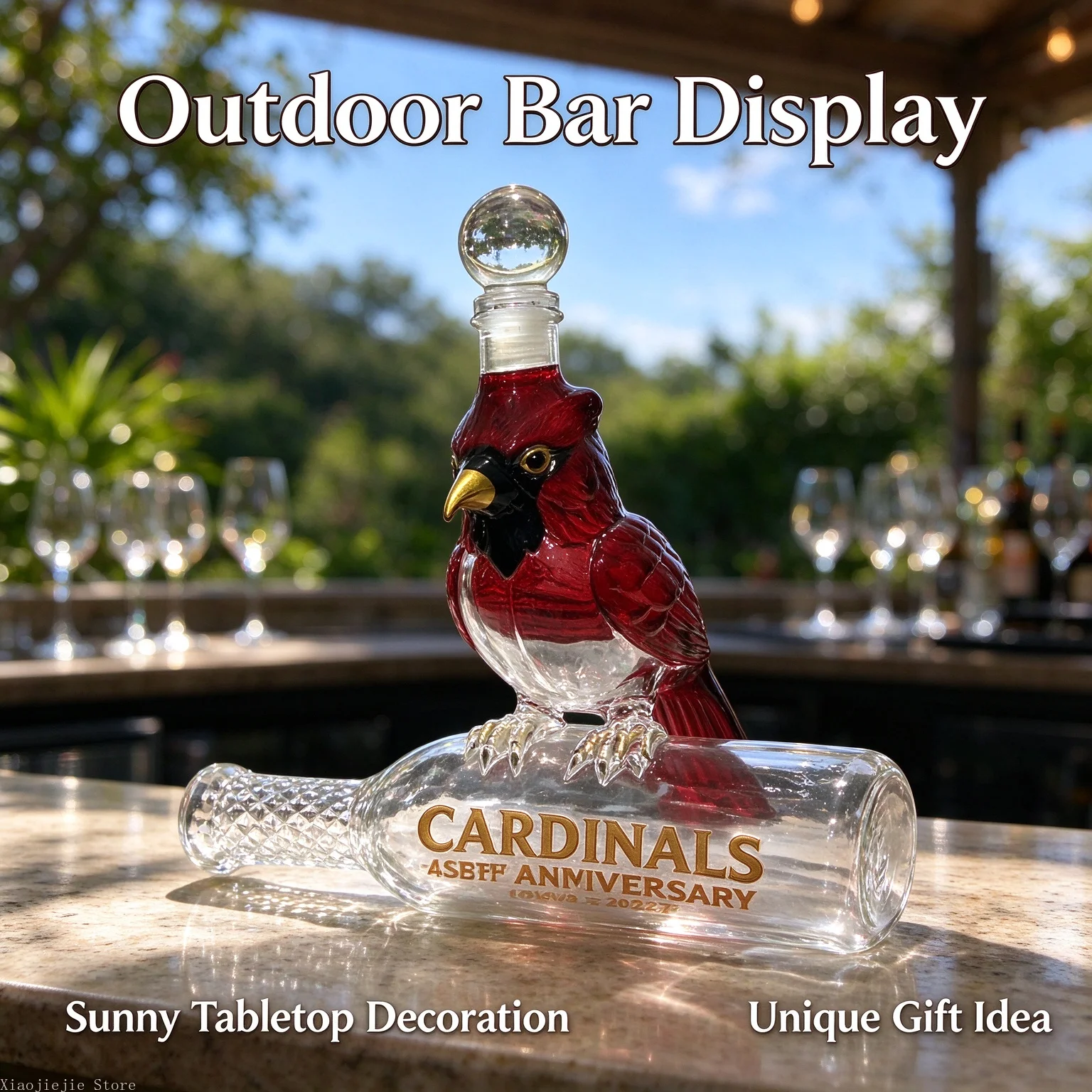 Creative Sculpted Red Bird Glass Wine Decanter , Decorative Liquor Storage Bottle for Bar Table Decor