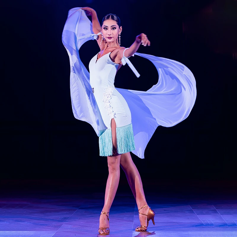 

Latin Dance Clothes Modern Ballroom Dance Competition Dress Female Elegant Rumba Fringe Skirt Samba Tango Stage Costumes DWY7924