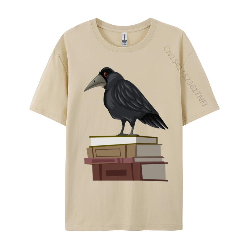 Dark Academia Aesthetic Raven Crow On Old Vintage Books Printing Tshirts Tops T Shirt Prevailing Cotton Fabric Unique