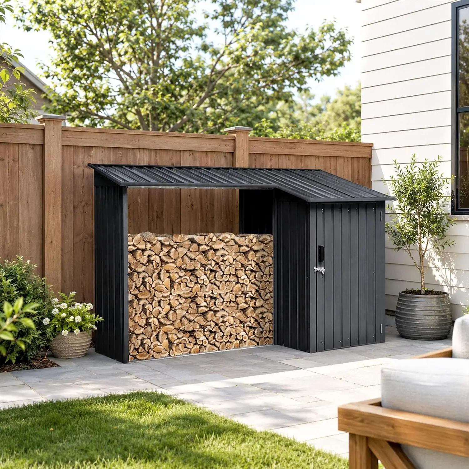 Outdoor Indoor Metal Firewood Storage Shed Open Firewood Rack Wood Protector 3.19'×8.55', Customized