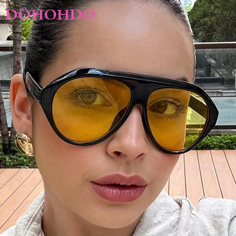 Trendy Luxury Big Frame Integral Sunglasses Men Women Fashion Brand Design Eyewear Travel Driving Shade Sunglasses Unisex UV400
