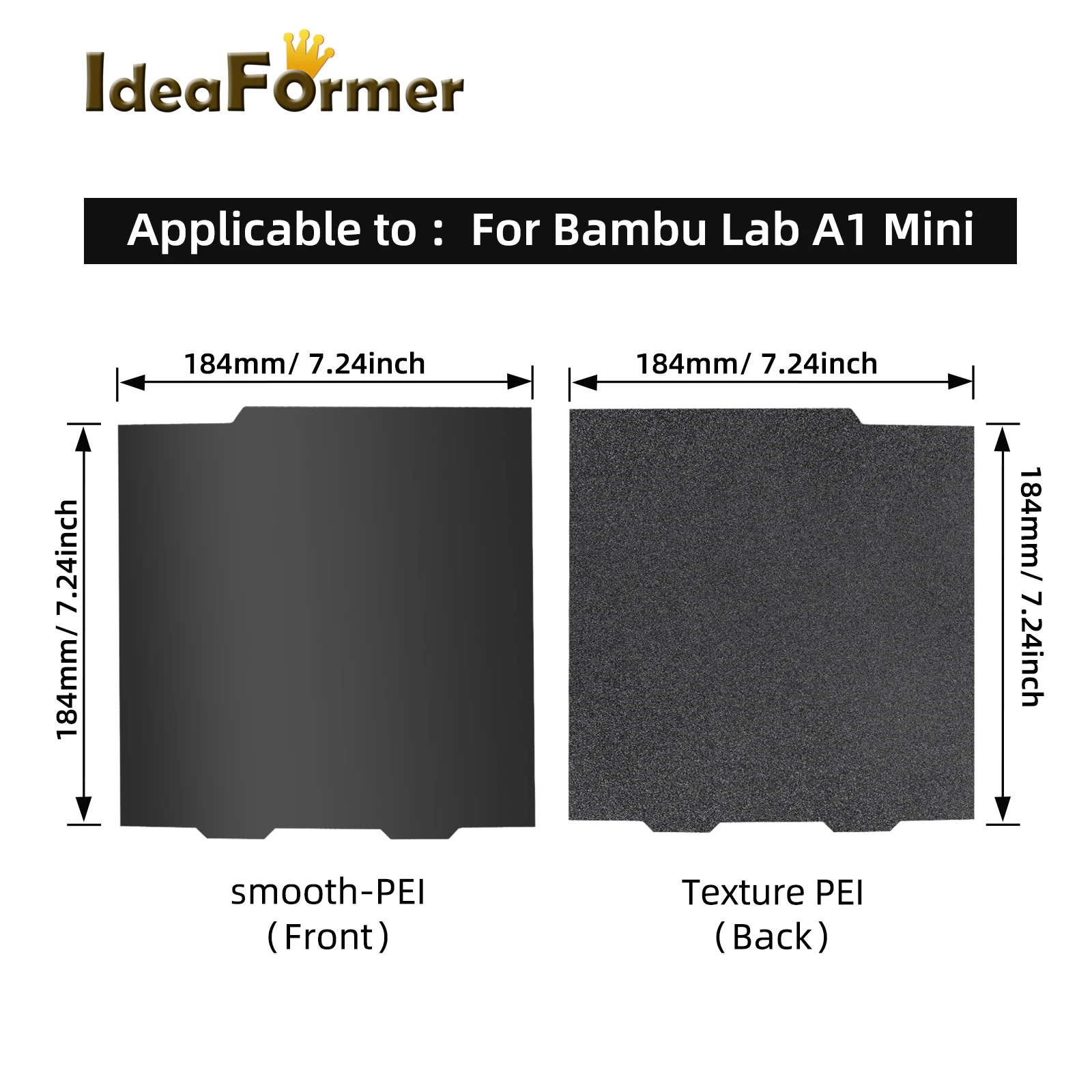 

184x184 Bambu Lab A1 Mini Build Plate Double Sided PEO PET Bed Spring Steel Sheet Pei Sheet for Bambulab A1 Mini 3D Printer Part