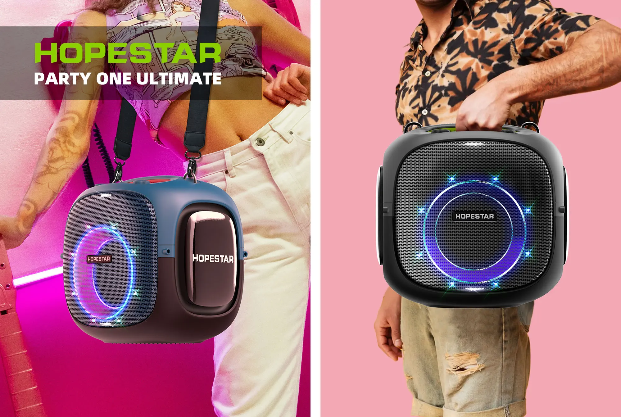 

Портативная колонка HOPE STAR PARTY ONE ULTIMATE с 2 беспроводными микрофонами, 240 Вт, RGB-подсветкой, глубокими басами для улицы